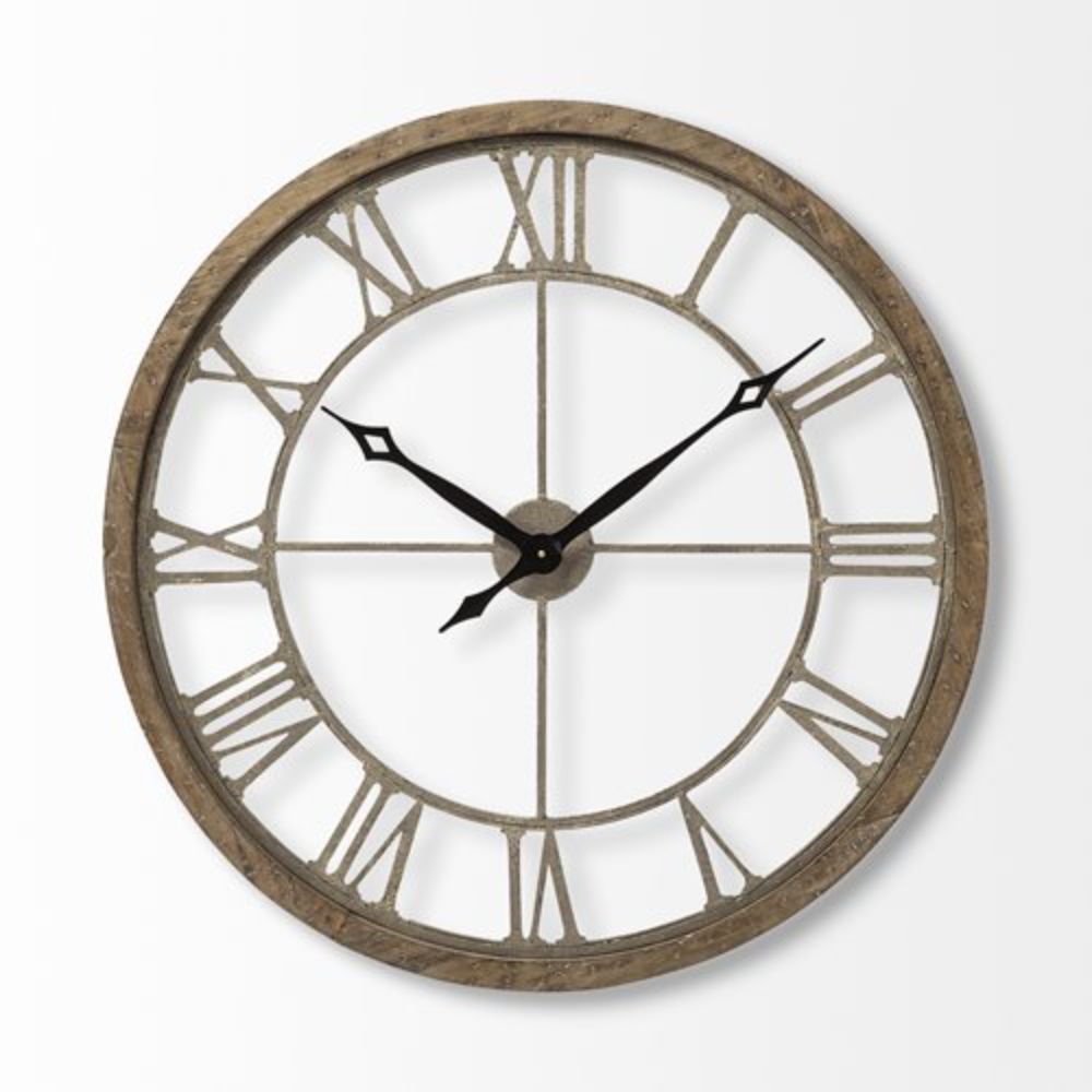 Circle Brown Metal Skeleton Wall Clock 32"