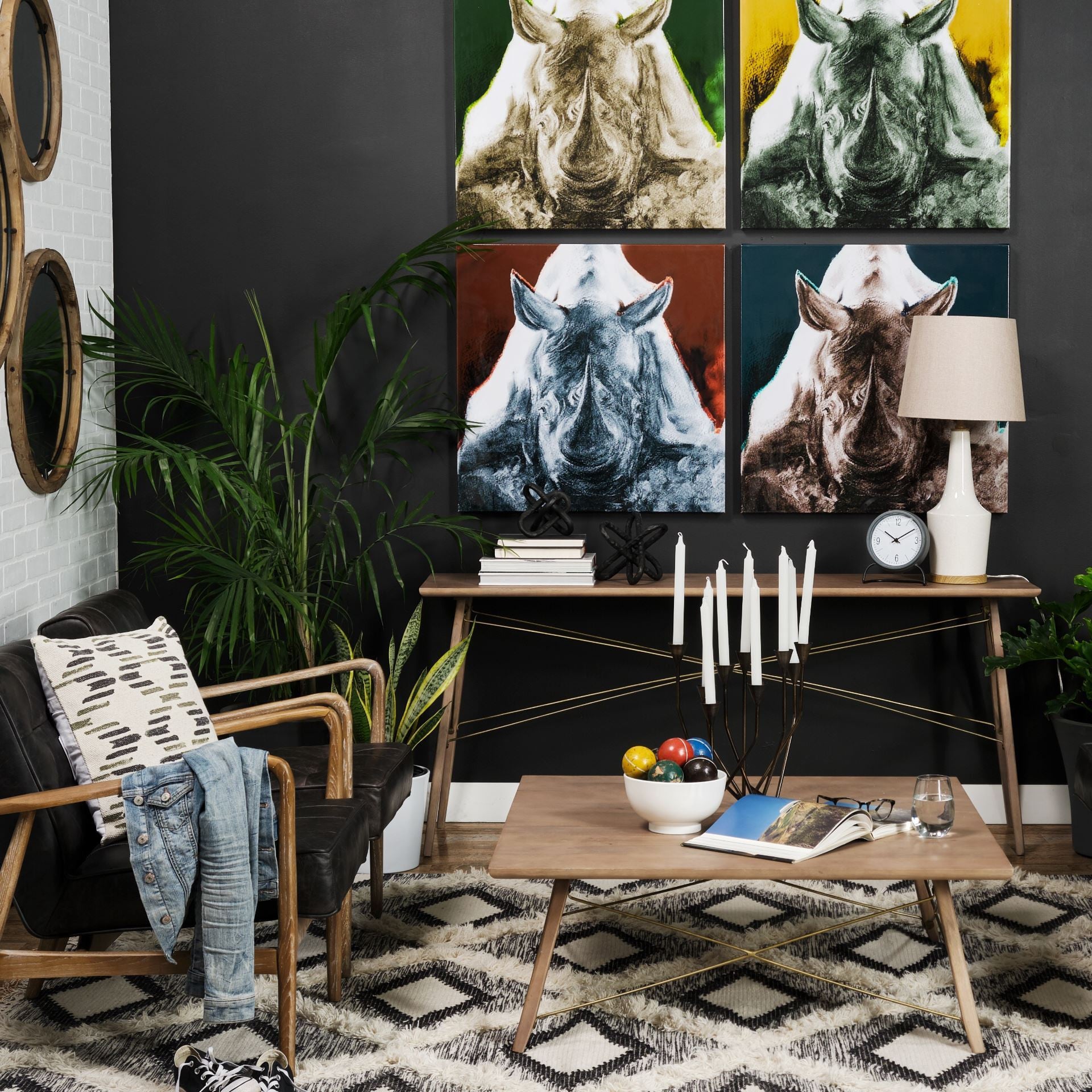 Square Solid Wood Top & Legs Coffee Table Wmetal Bracing