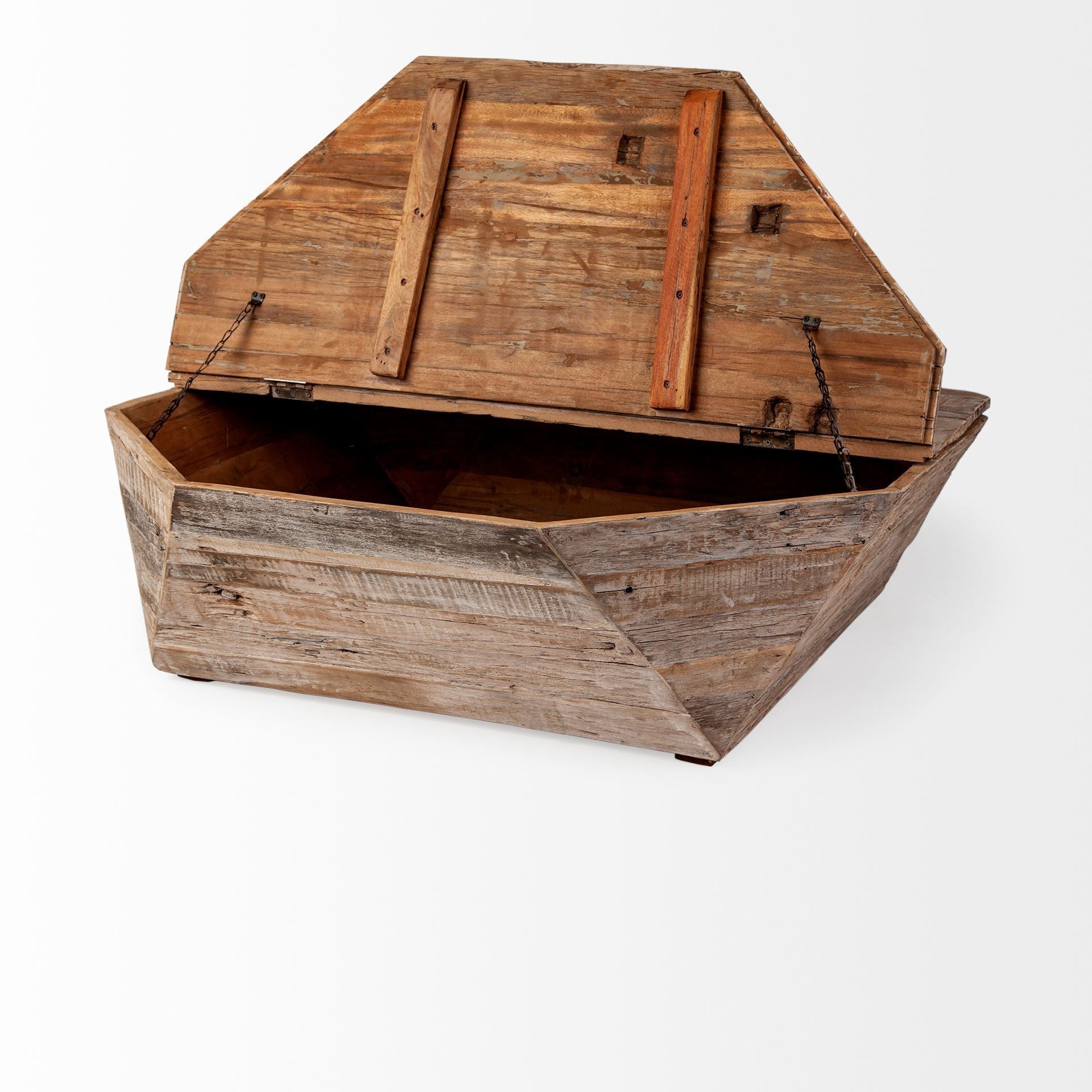 Mesa de centro Octogan de madera maciza con tapa abatible y almacenamiento