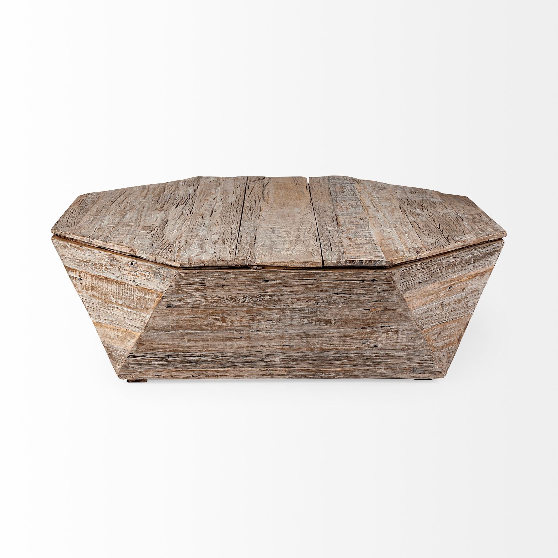 Mesa de centro Octogan de madera maciza con tapa abatible y almacenamiento