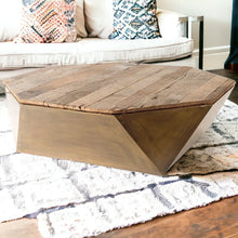 Hexagon Hinged Solid Wood Brass Metal Coffee Table W Storage