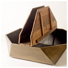 Hexagon Hinged Solid Wood Brass Metal Coffee Table W Storage