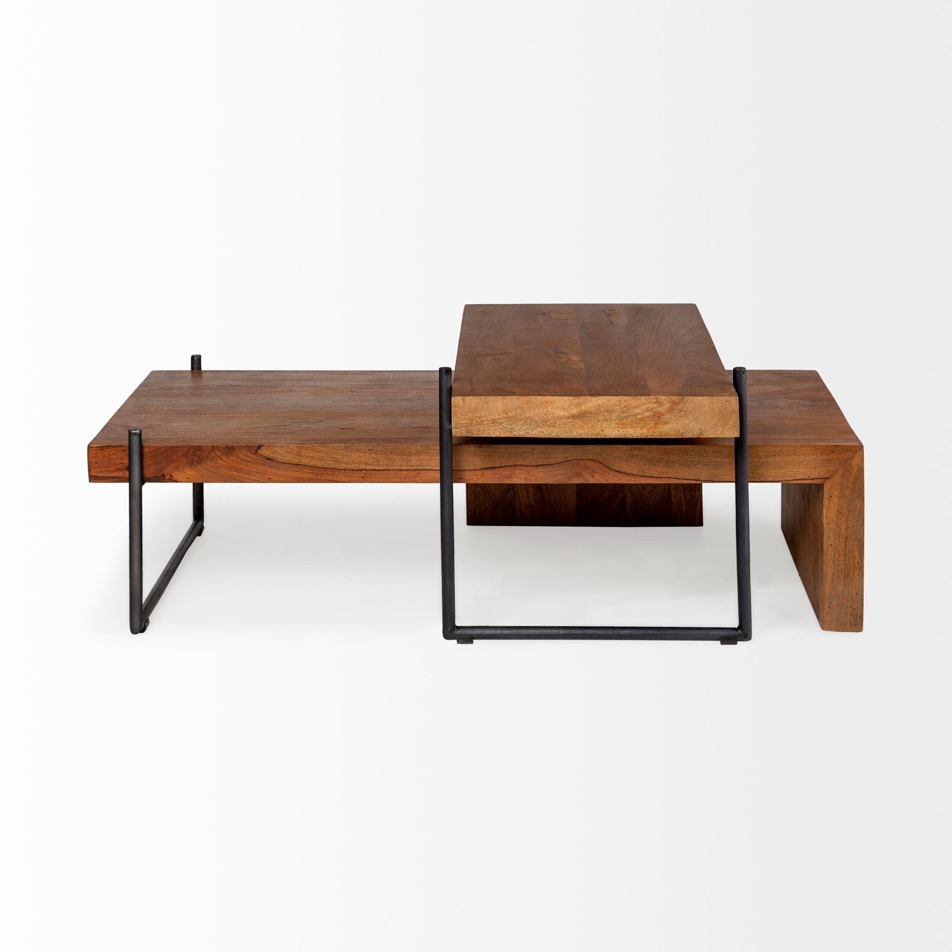 Solid Wood Black Metal Nesting Coffee Tables