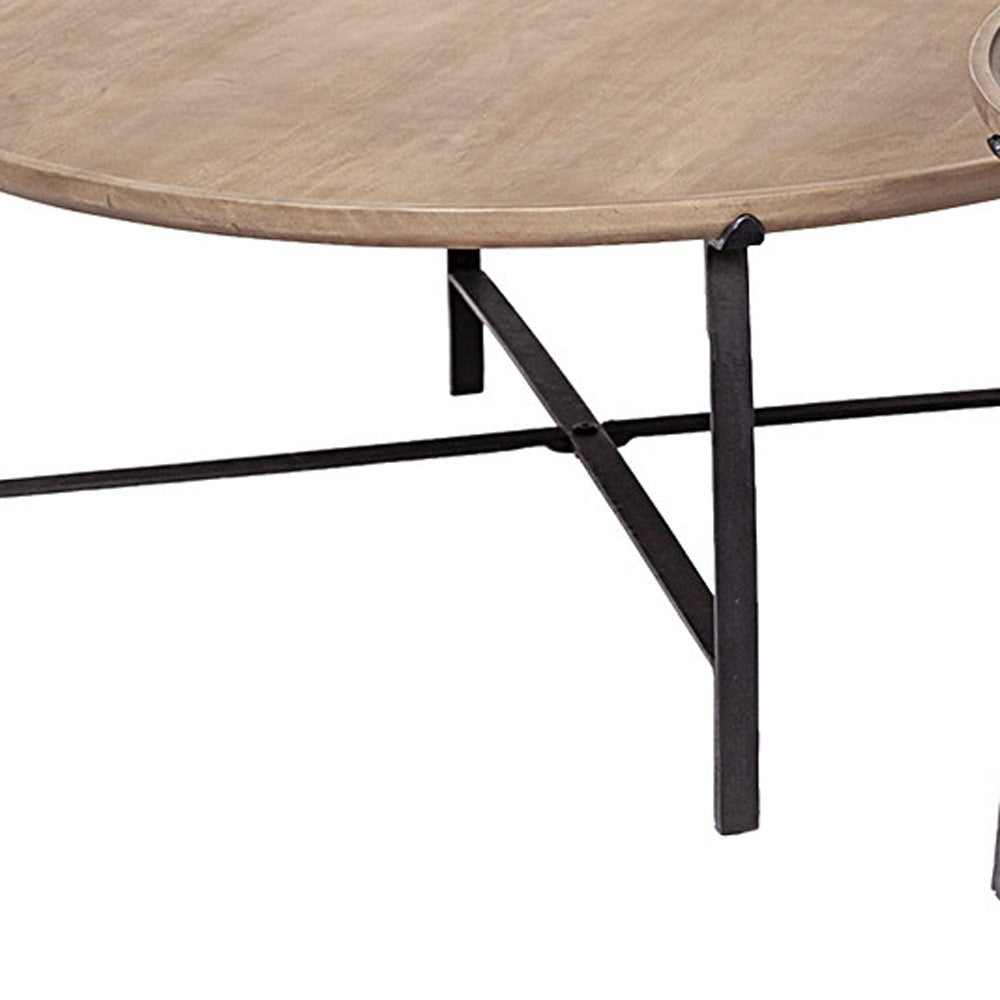 S 2  Solid Wood Top Black Metal Base Nesting Coffee Tables