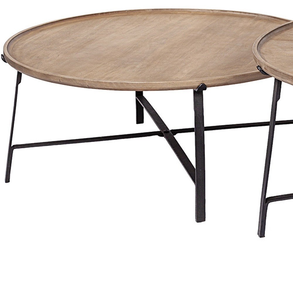S 2  Solid Wood Top Black Metal Base Nesting Coffee Tables