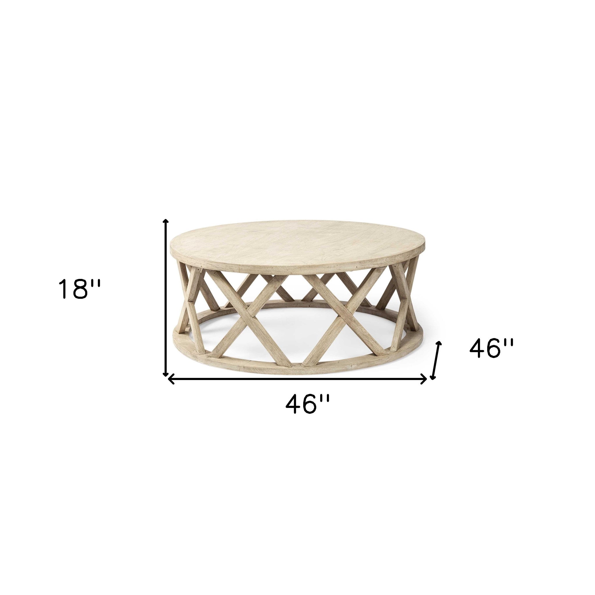 46" Round White Solid Wood Top And Base Coffee Table
