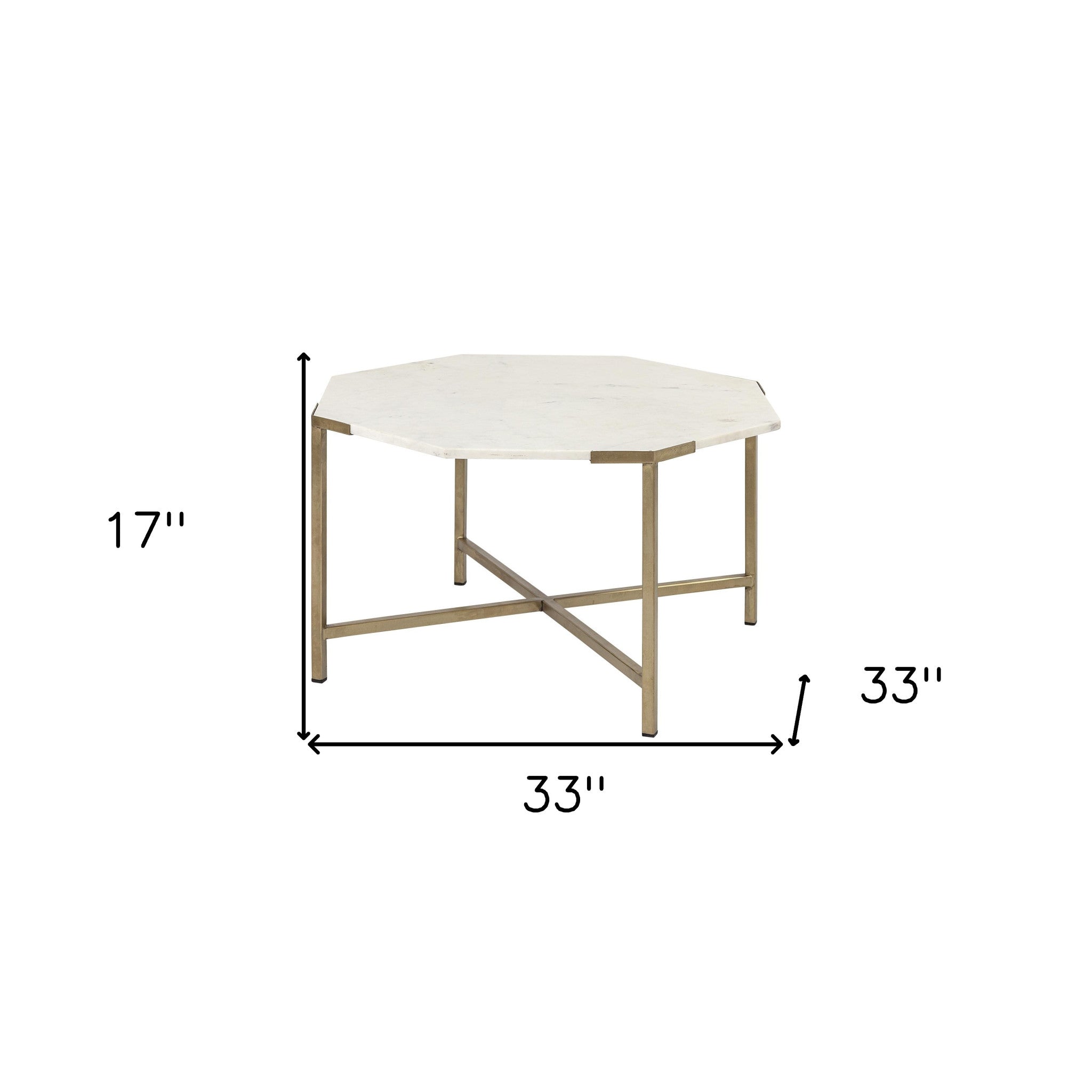 Hexagon White Marble Top And Gold Metal Base Coffee Table
