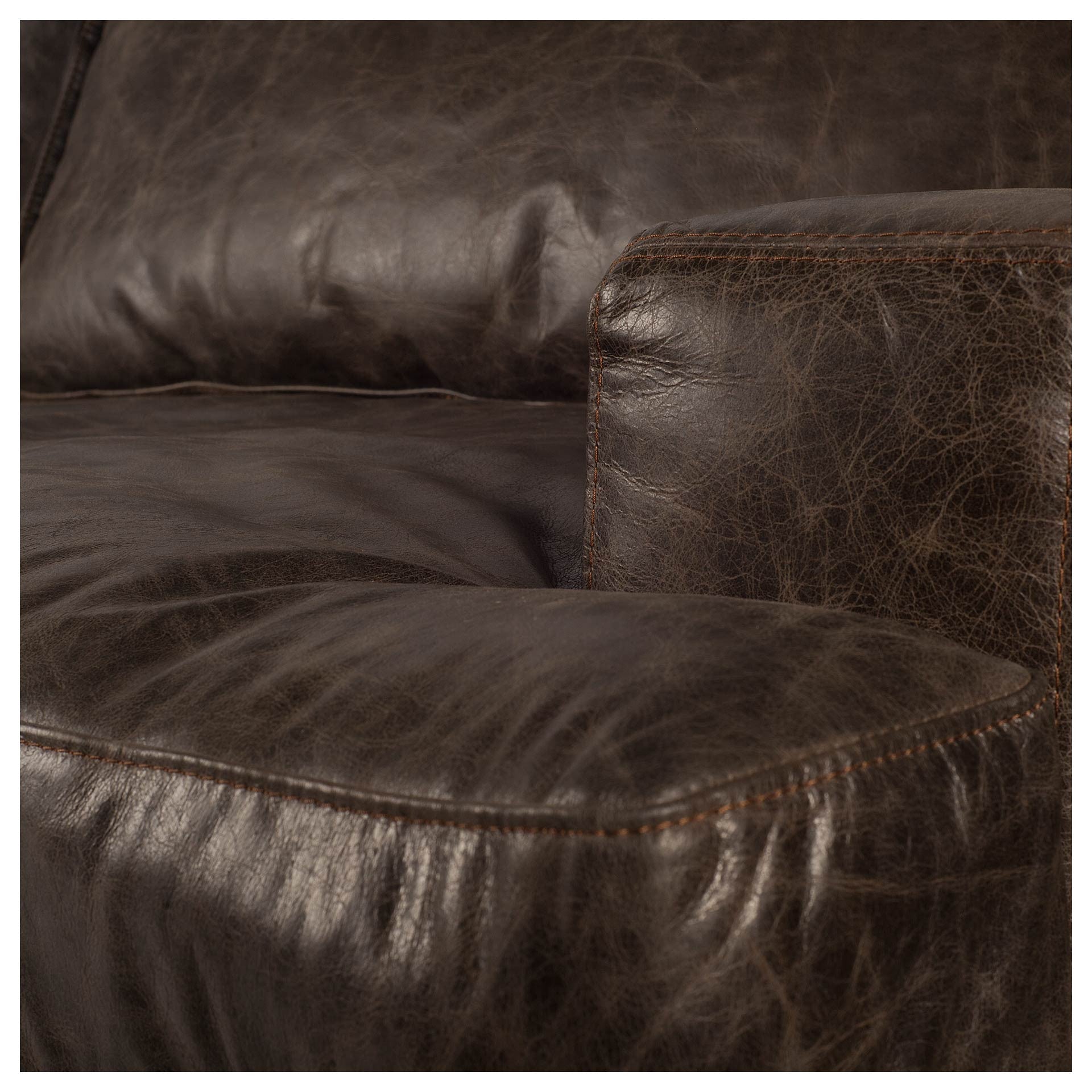 Dark Brown Moroccan Leather Wide Accent Chair With Wood And Black Iron Base