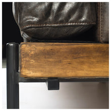 Dark Brown Moroccan Leather Wide Accent Chair With Wood And Black Iron Base