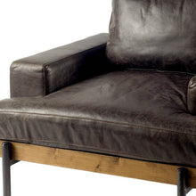 Dark Brown Moroccan Leather Wide Accent Chair With Wood And Black Iron Base