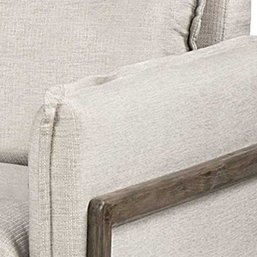 Cream Upholstered Fabric Seating Wide Accent Chair With Wooden Frame And Legs