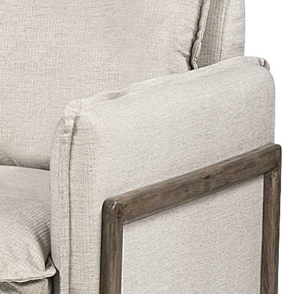 Cream Upholstered Fabric Seating Wide Accent Chair With Wooden Frame And Legs