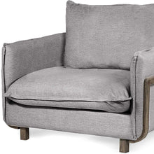 Gray Upholstered Fabric Seating Wide Accent Chair With Solid Wooden Frame And Lumbar Pillow