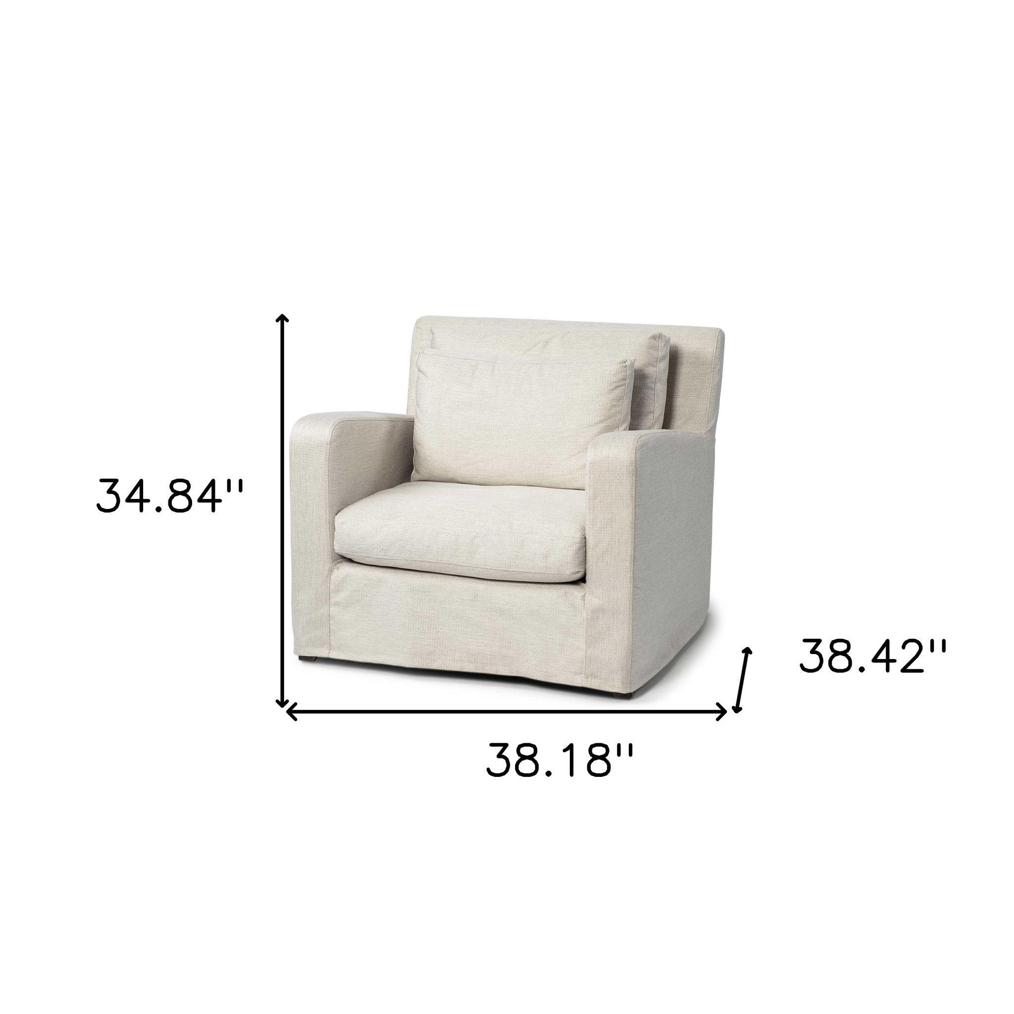 Cream Slipcover Upholstered Fabric Seating  Wide Accent Chair With Wooden Frame And Legs