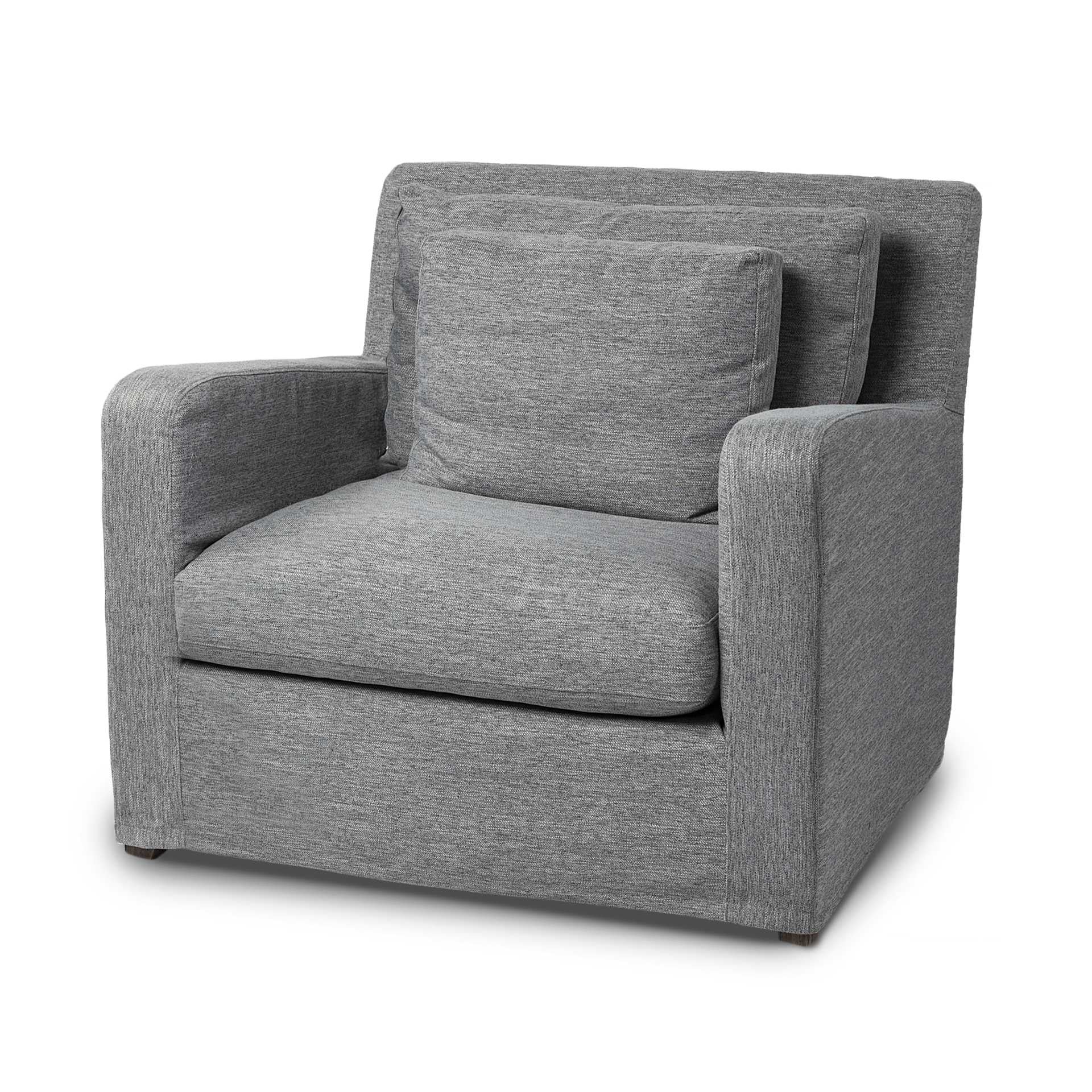 Castlerock gris funda tapizada asiento de tela silla decorativa ancha con estructura y patas de madera