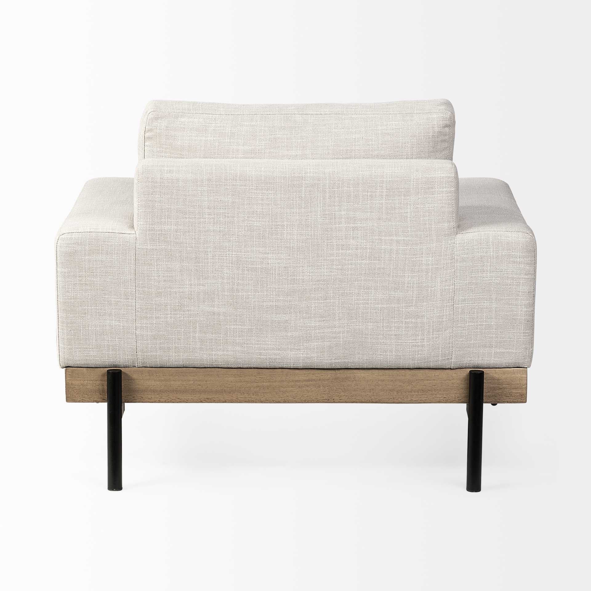 Cream Fabric Wrap Seating  Wide Accent Chair With Wood And Iron Frame