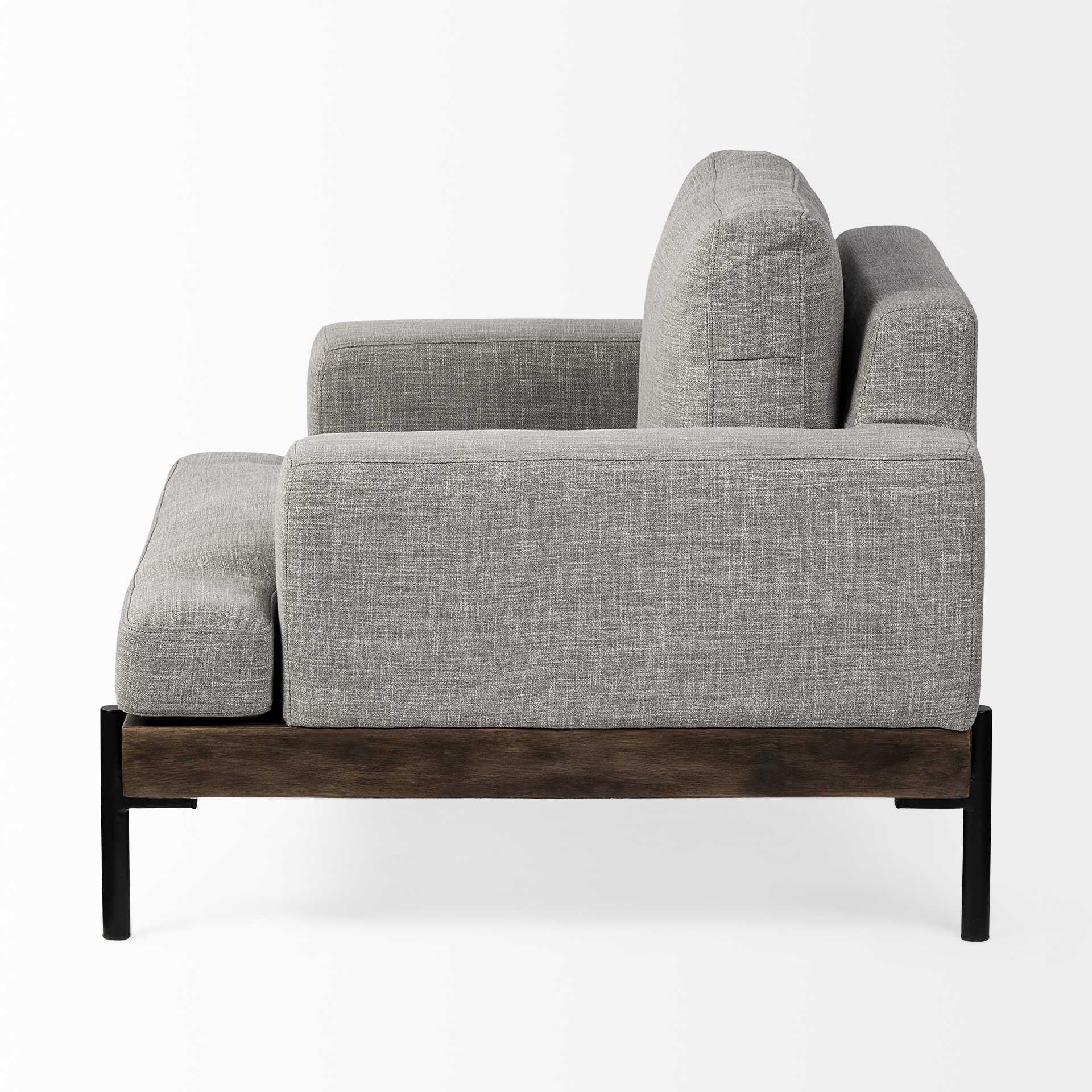 Gray Fabric Wrap Seating  Wide Accent Chair With Wood And Iron Frame