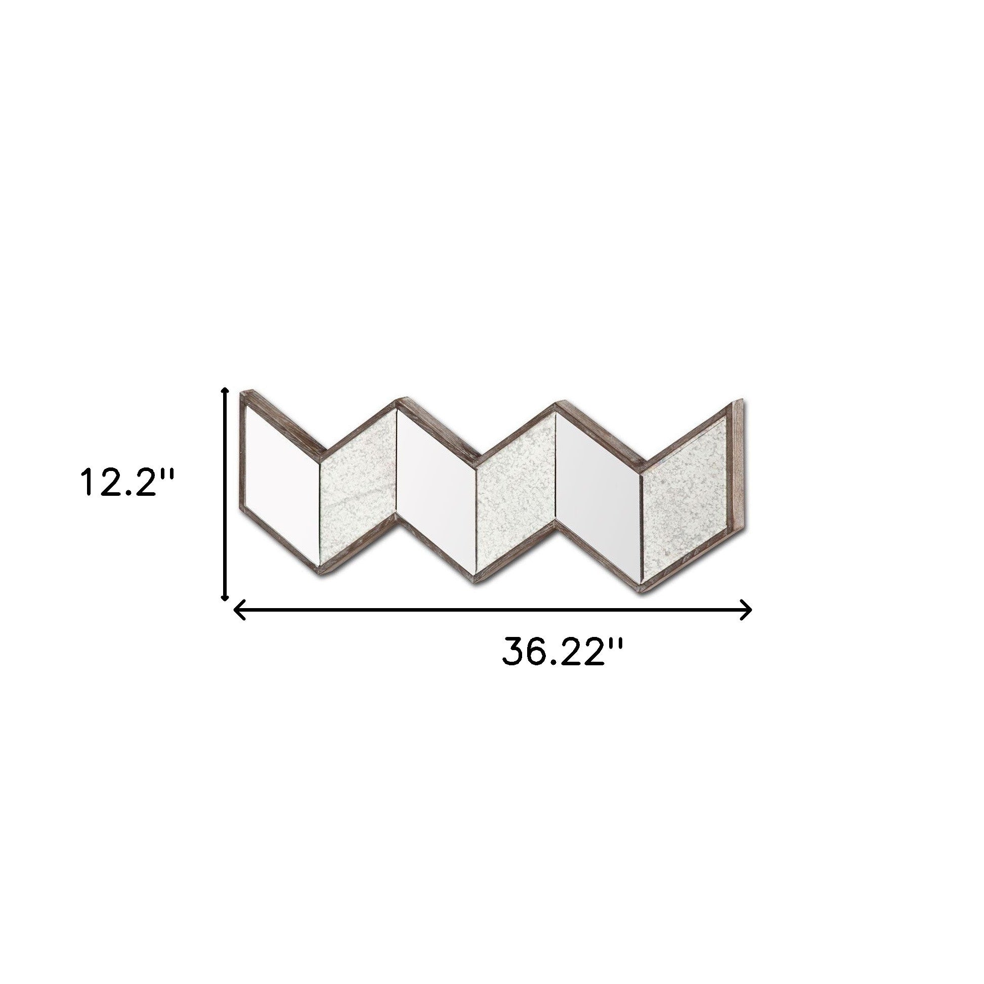 Espejo de pared con marco de madera en forma de V y vidrio transparente