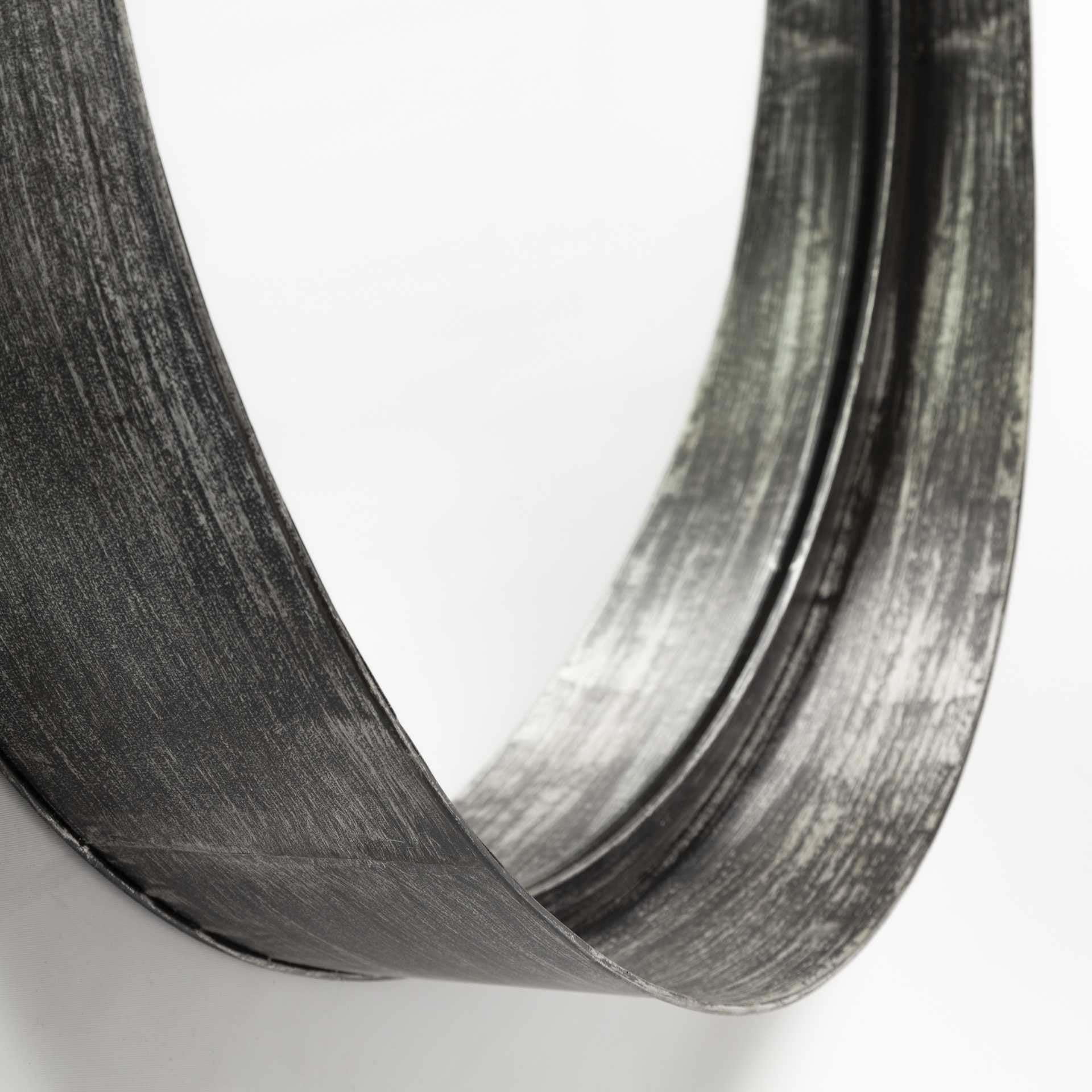 30" Round Black Metal Frame Wleather Strap Wall Mirror