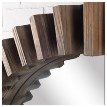 Espejo de pared redondo con marco de madera marrón de 44