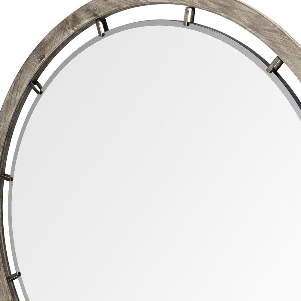 Espejo de pared redondo con marco de madera marrón de 46"