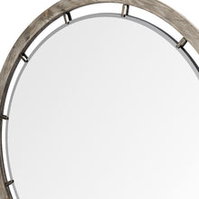 Espejo de pared redondo con marco de madera marrón de 46