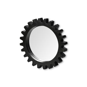 Black Cog Round Metal Frame Wall Mirror 26"
