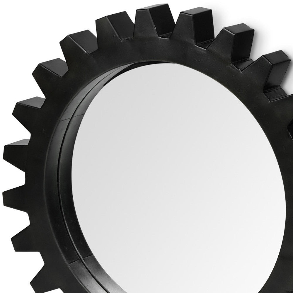 Black Cog Round Metal Frame Wall Mirror 26"