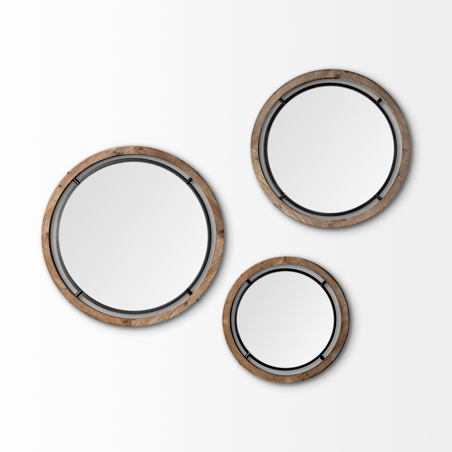 Espejo de pared con marco de madera marrón y metal negro de 19"