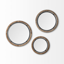 Espejo de pared con marco de madera marrón y metal negro de 19