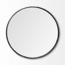 Espejo de pared redondo con marco de metal negro de 47
