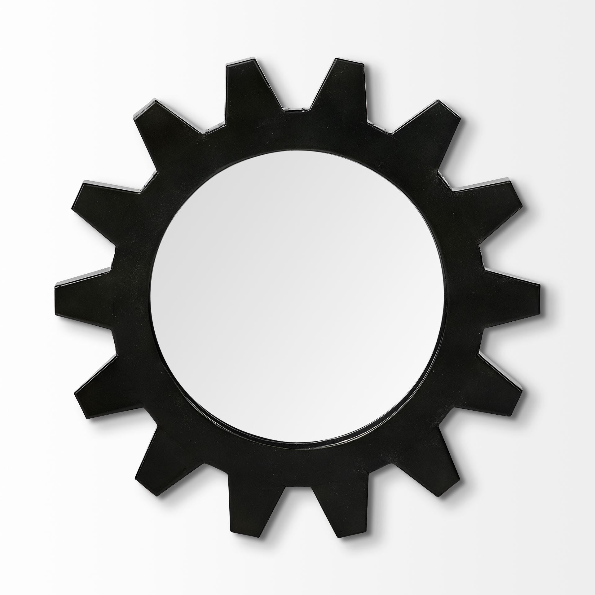 Espejo de pared con marco de metal negro redondo Cog de 17"