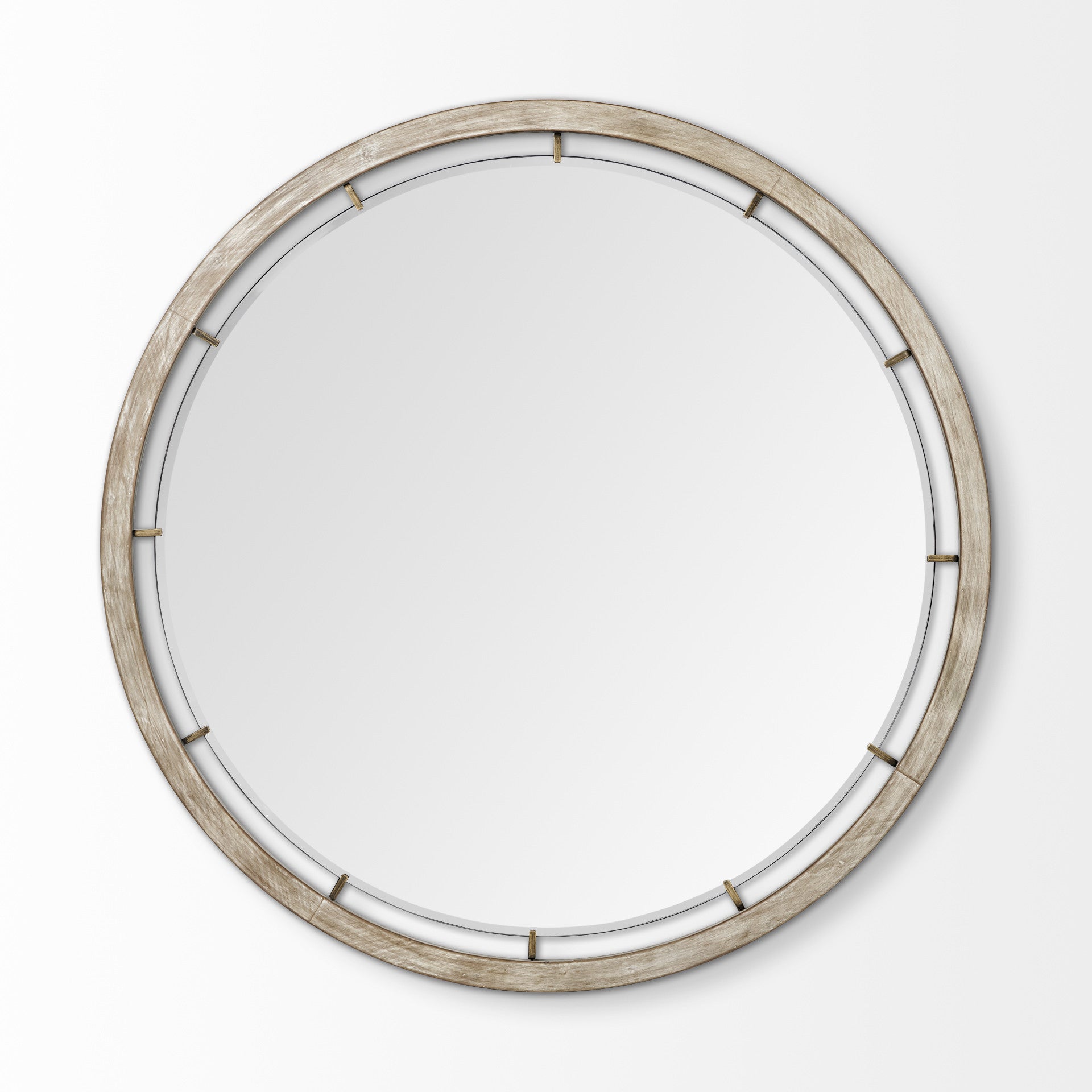 Espejo de pared redondo con marco de madera marrón de 54"