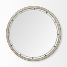 Espejo de pared redondo con marco de madera marrón de 54