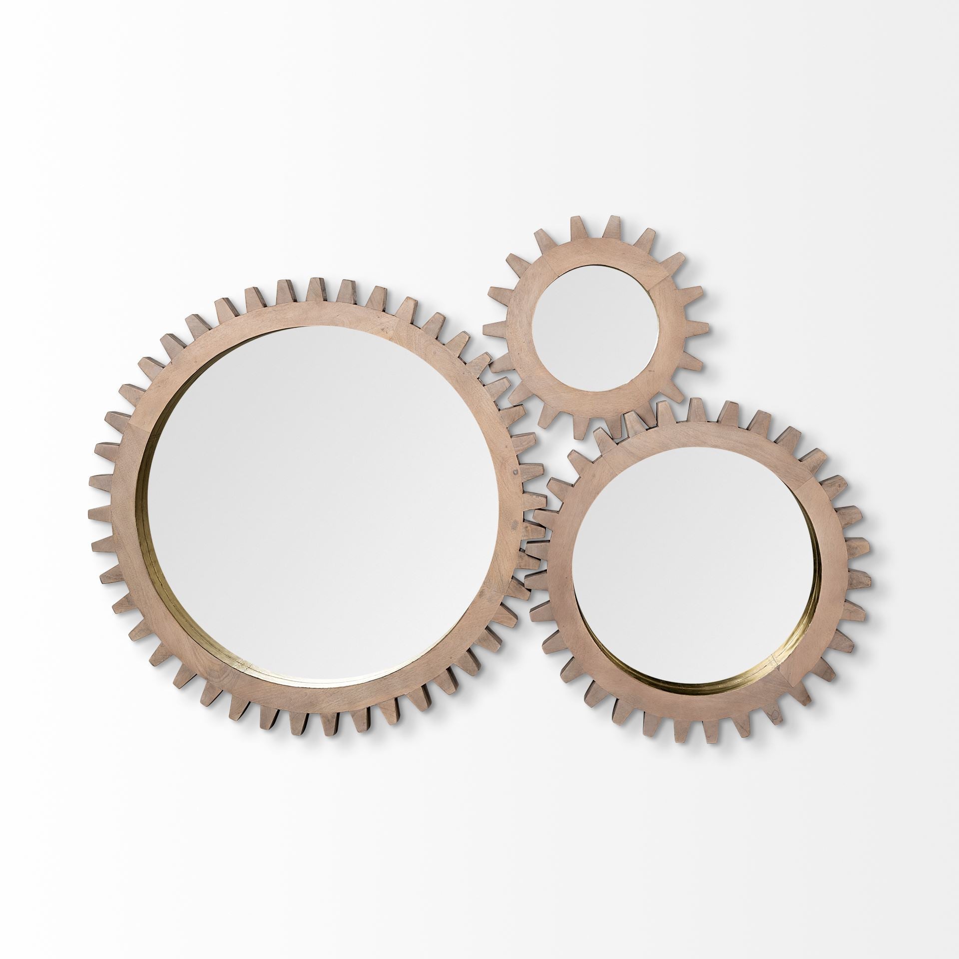 Espejo de pared con marco redondo con acabado de nogal de 17" Cog