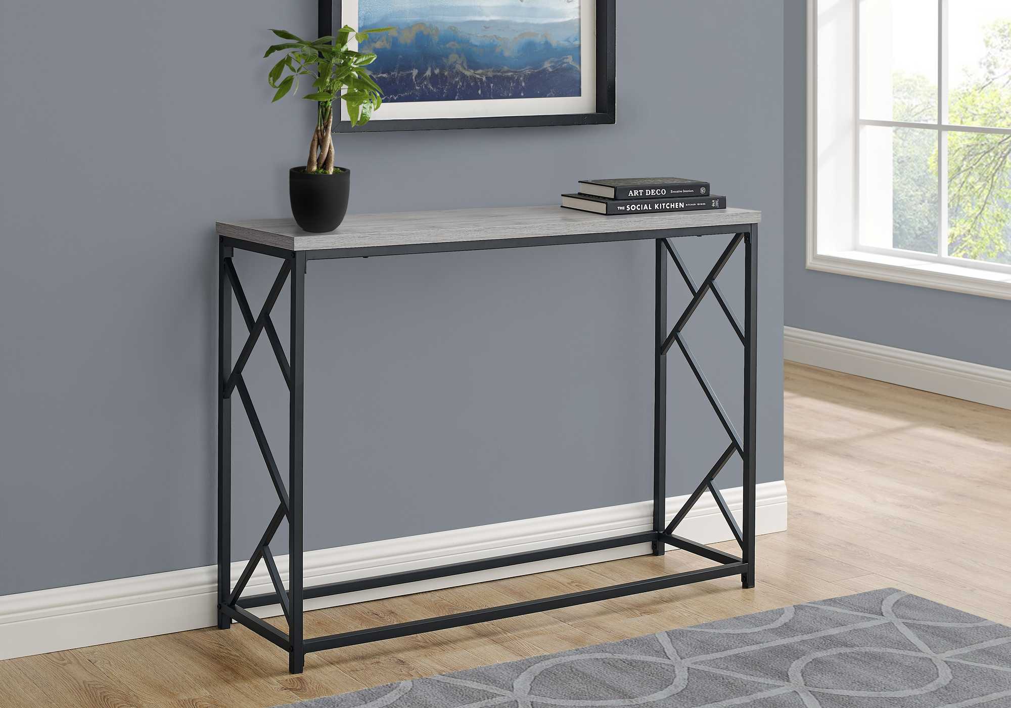 44" Rectangular Greywithblack Metal Hall Console Accent Table