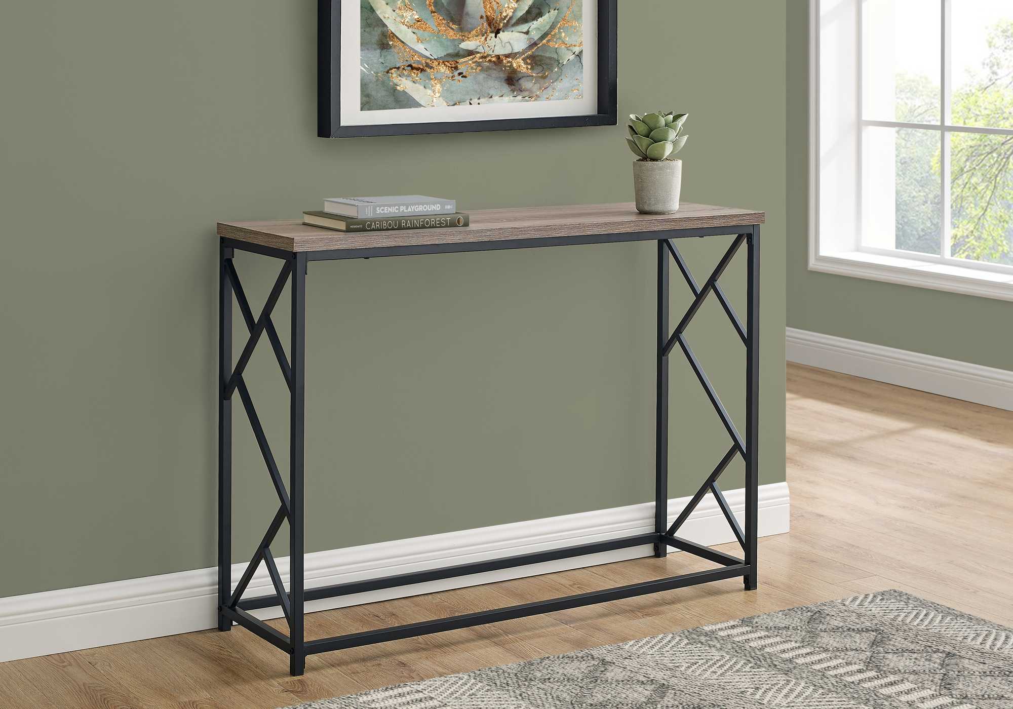 44" Rectangular Taupewithblack Metal Hall Console Accent Table