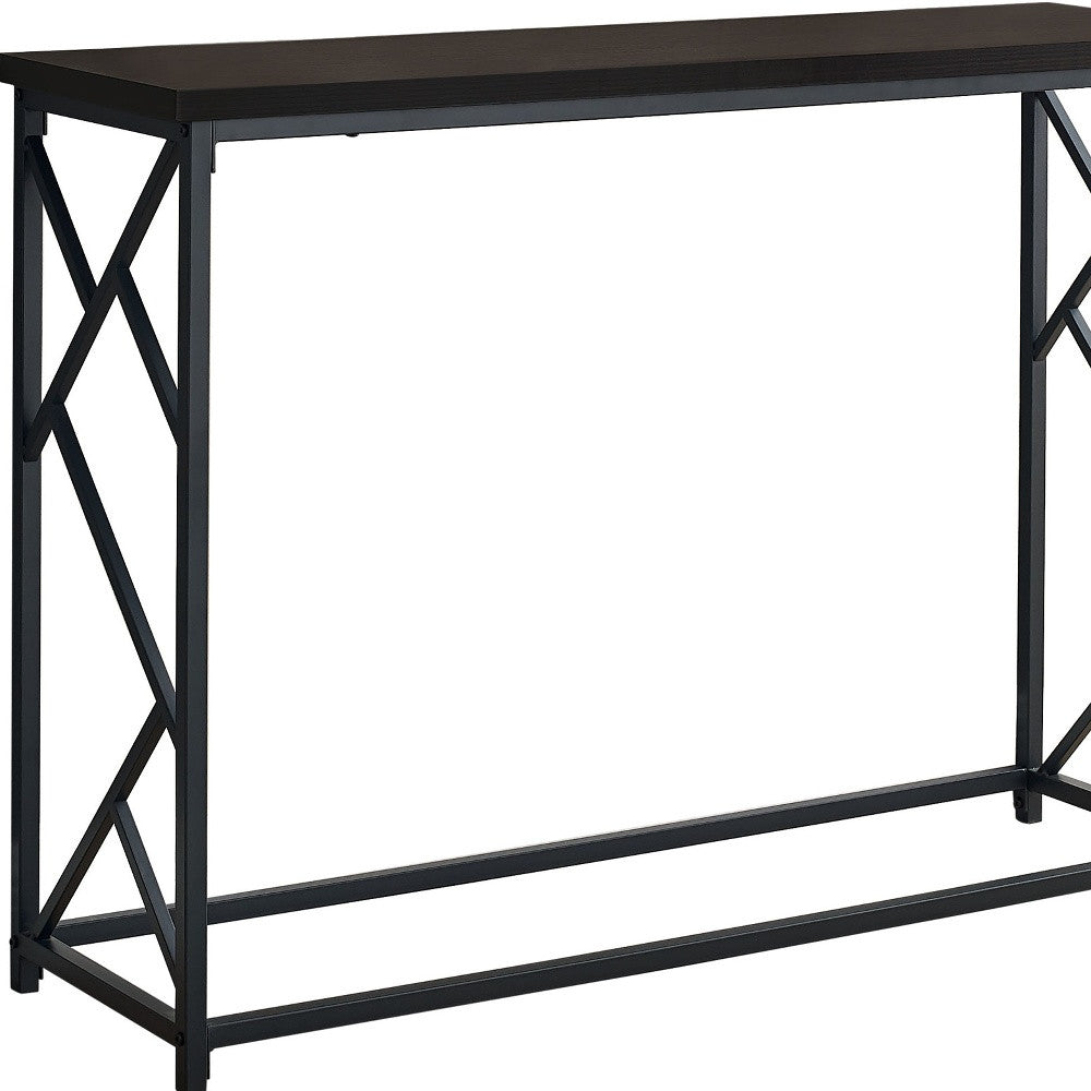 44" Rectangular Espressowithblack Metal Hall Console Accent Table