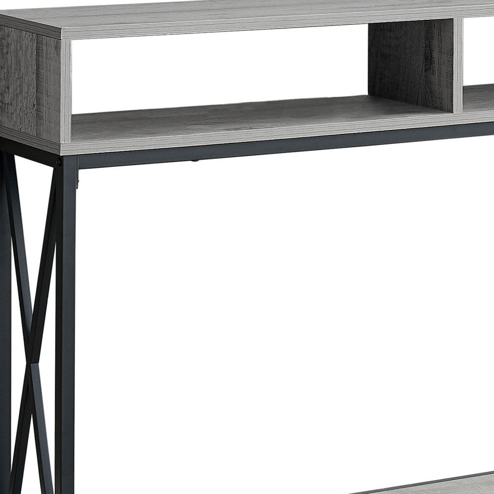 48" Rectangular Greywithblack Metal Hall Console With 2 Shelves Accent Table