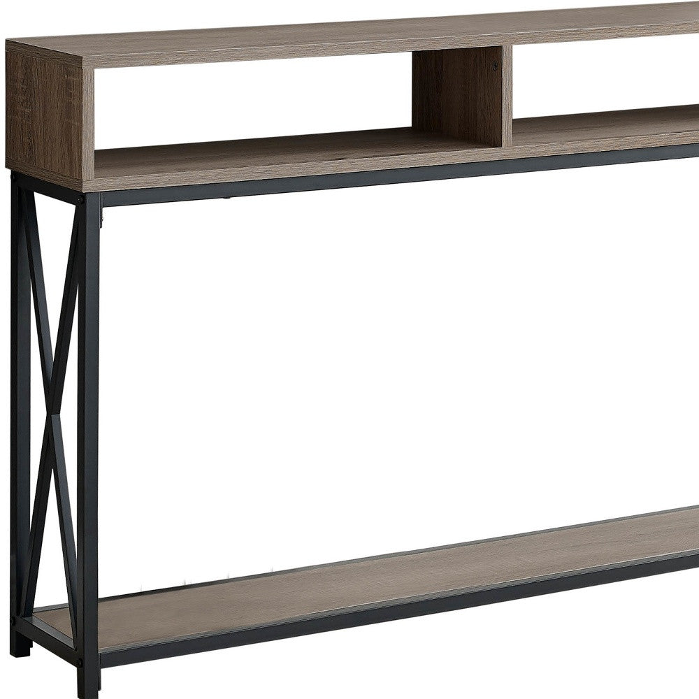 48" Rectangular Taupewithblack Metal Hall Console With 2 Shelves Accent Table