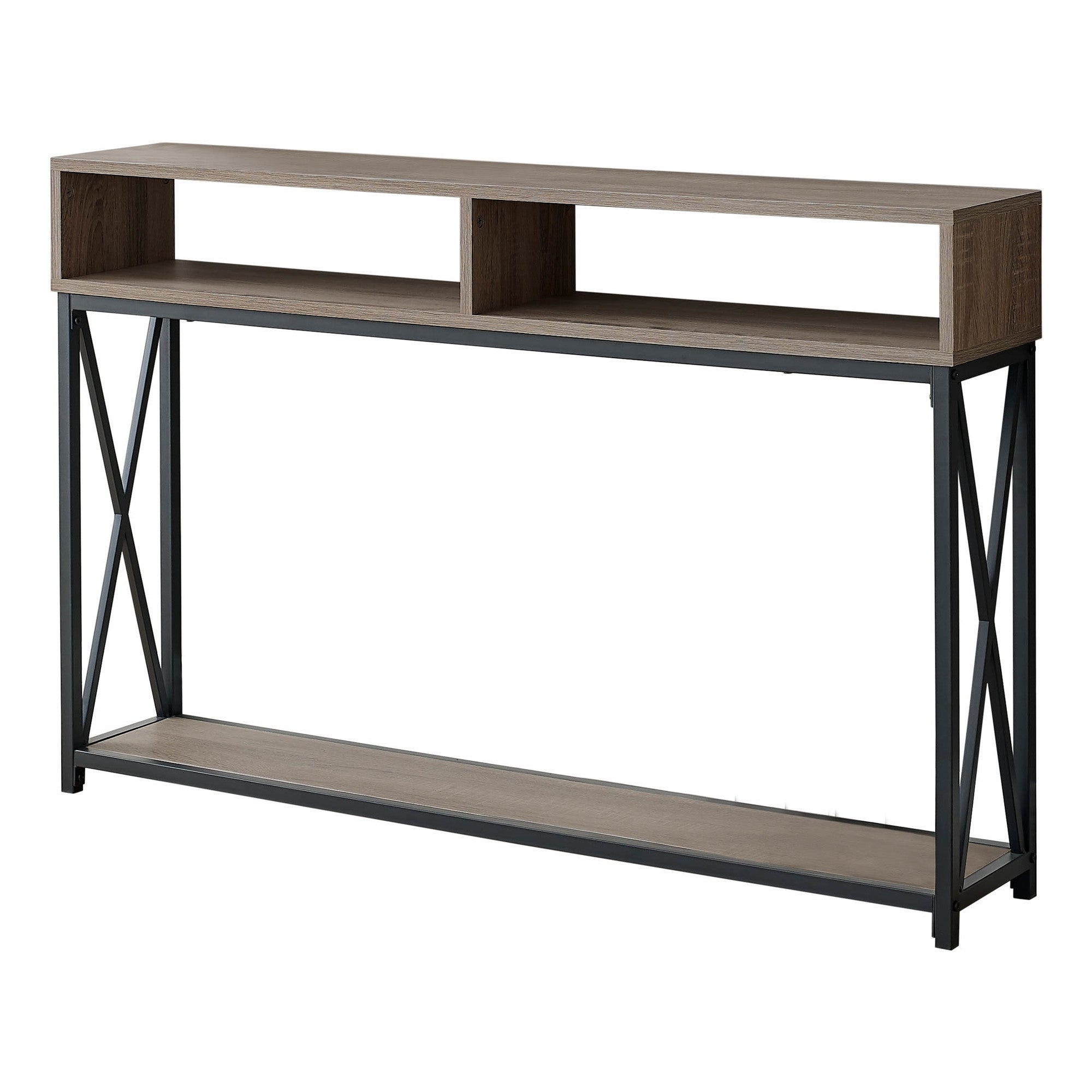 48" Rectangular Taupewithblack Metal Hall Console With 2 Shelves Accent Table