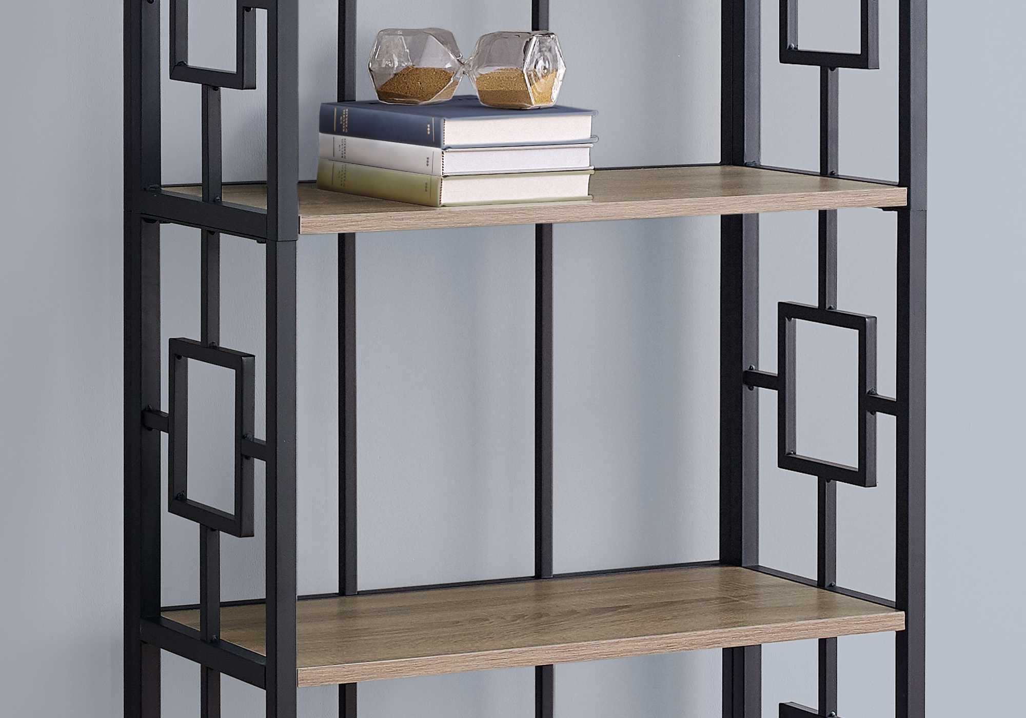 62" 4 Tier Bookcase Dark Taupewithblack Metal Etagere