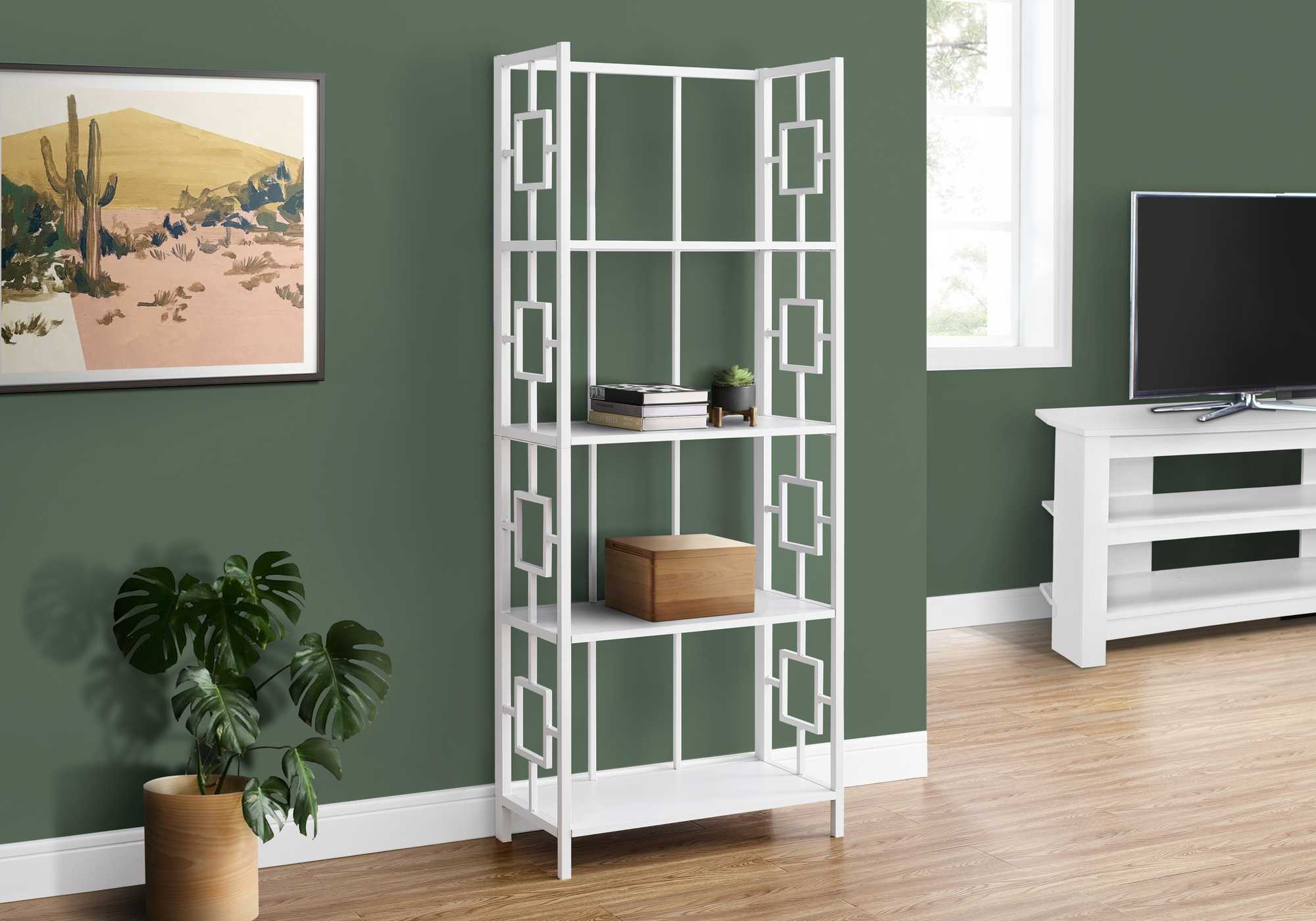 62" 4 Tier Bookcase Whitewithwhite Metal Etagere