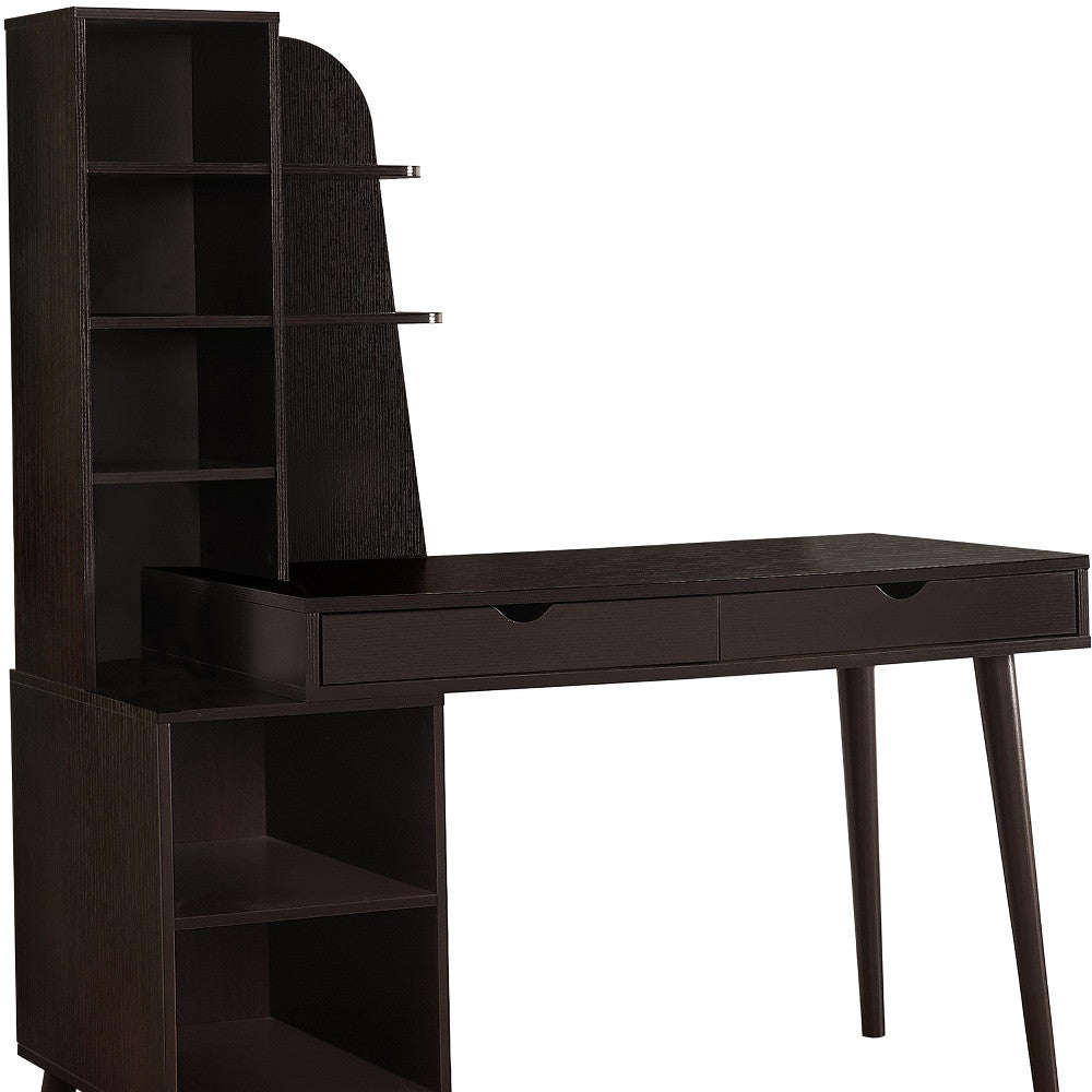 55" Espresso Computer Desk With Bookcase