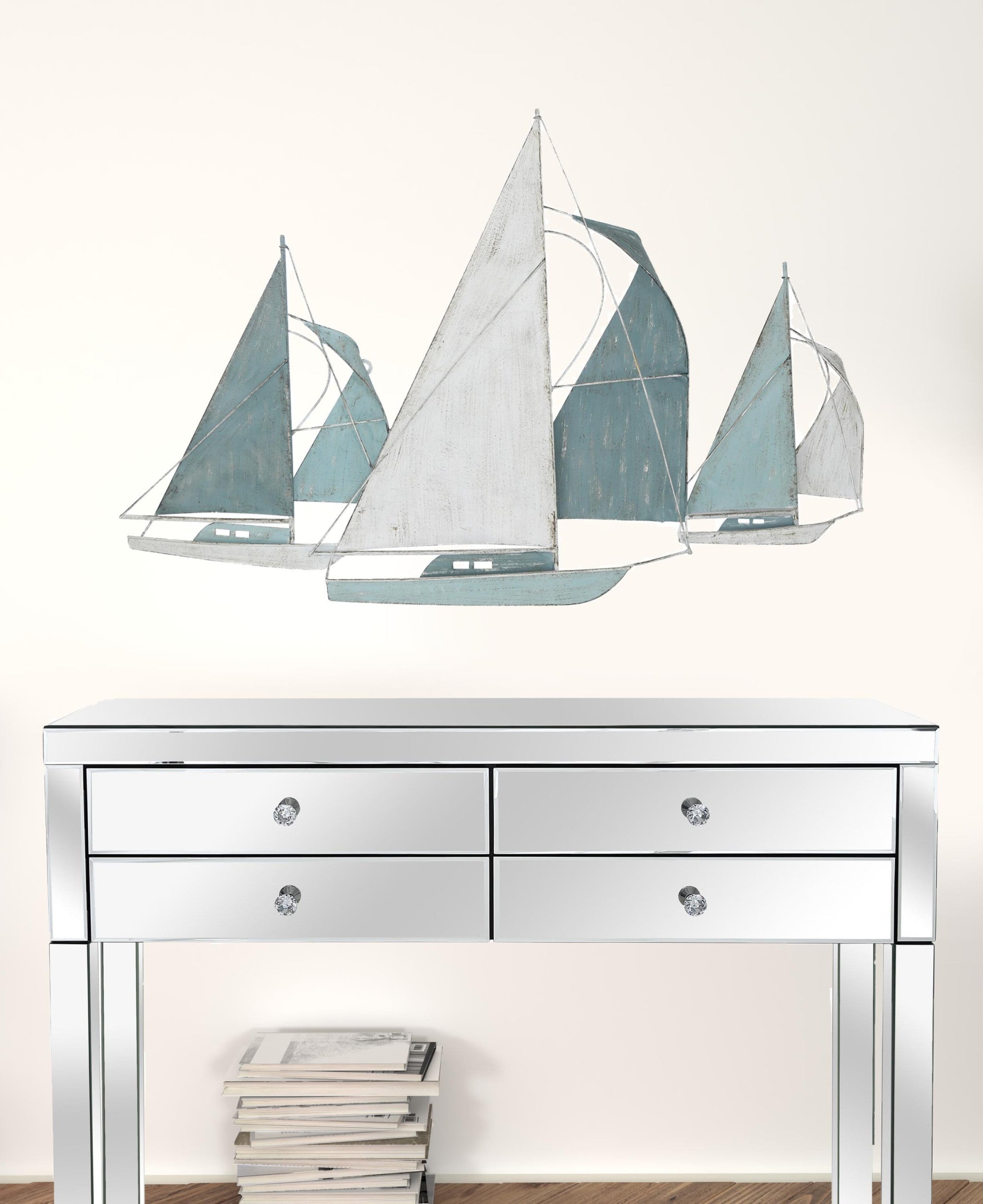 Sailboat Metal Centerpiece  In Distressed Finish