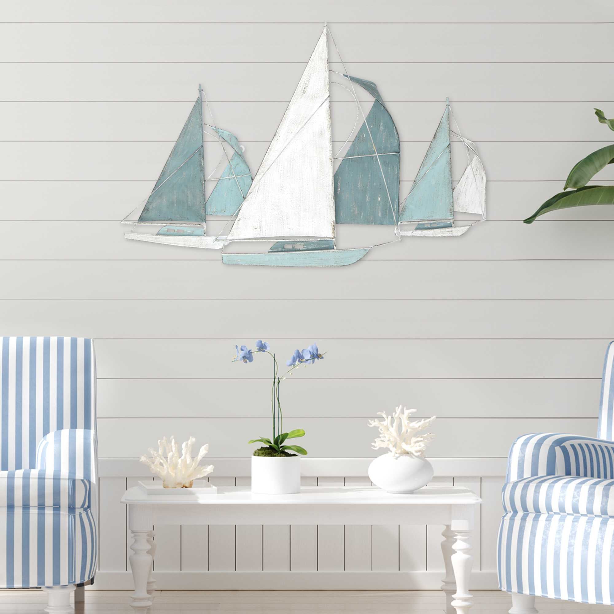 Sailboat Metal Centerpiece  In Distressed Finish