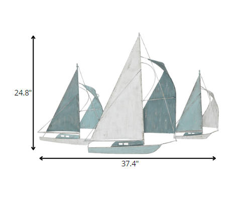 Sailboat Metal Centerpiece  In Distressed Finish