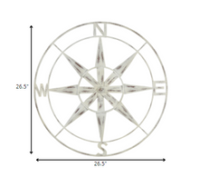 Nautical Compass Metal Wall Decor With Distressed White Finish