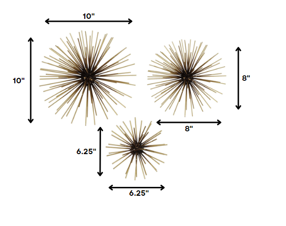Juego de 3 arte de pared de metal negro y dorado Starburst