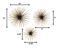 Juego de 3 arte de pared de metal negro y dorado Starburst